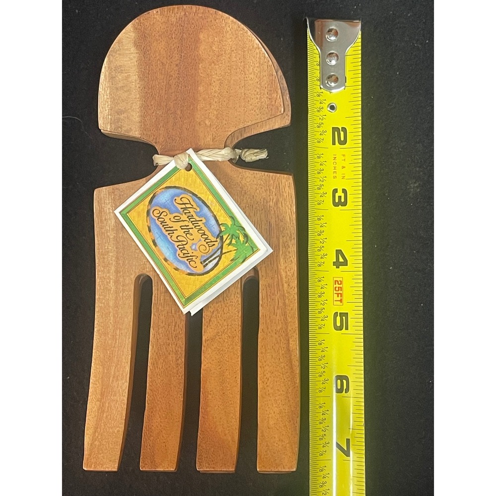 Hawaiian Island Salad Hands Servers Brown NWT Hand Carved Tropical Hardwood 7"